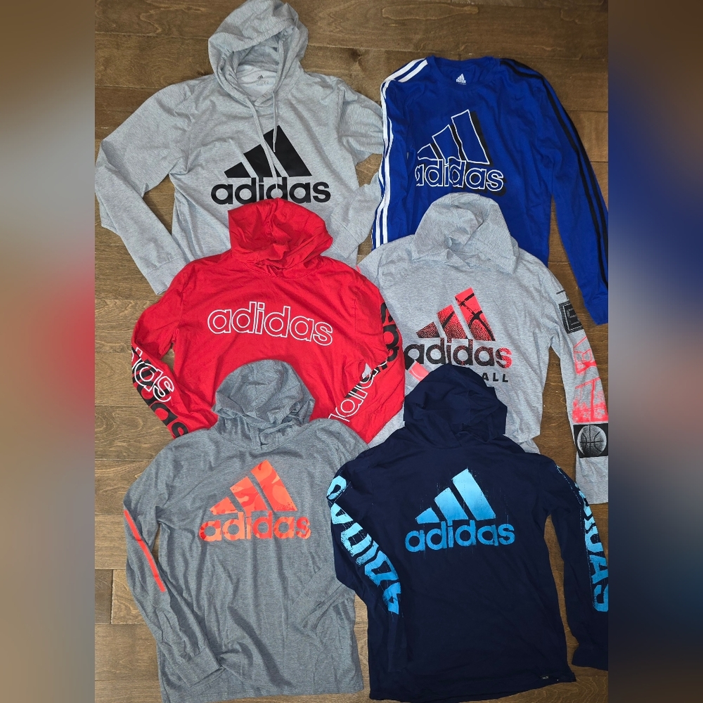 Lot of 6 Adidas Boys XL 18/20 ls t-shirt / hoodies (1 is Mens Small)